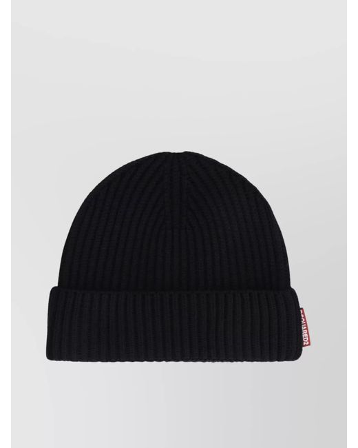 DSquared² Black Ribbed-Knit Wool Hat And Scarf Set for men