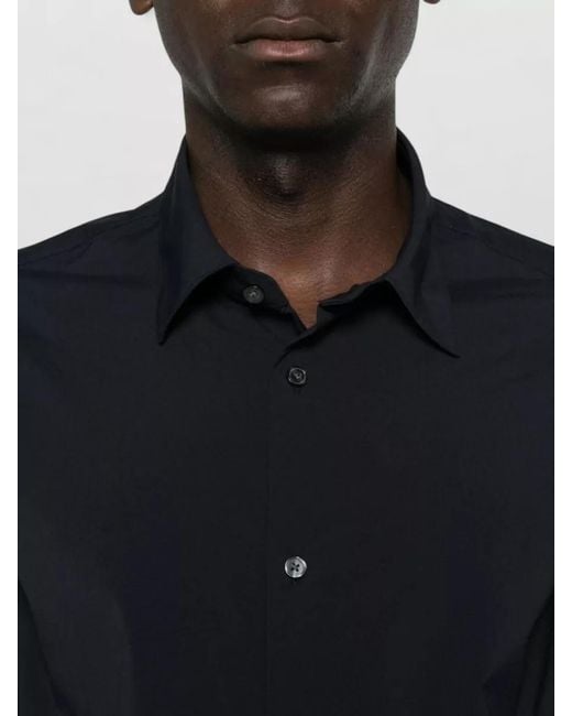 Emporio Armani Blue Nylon Shirt Long Sleeves Spread Collar for men