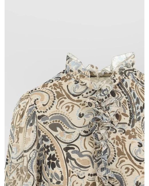 Etro Natural Floral Tiered Mini Dress High Neck