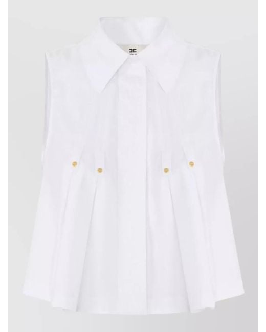 Elisabetta Franchi White Shirt Sleeveless Collar Buttons Tone Pleats