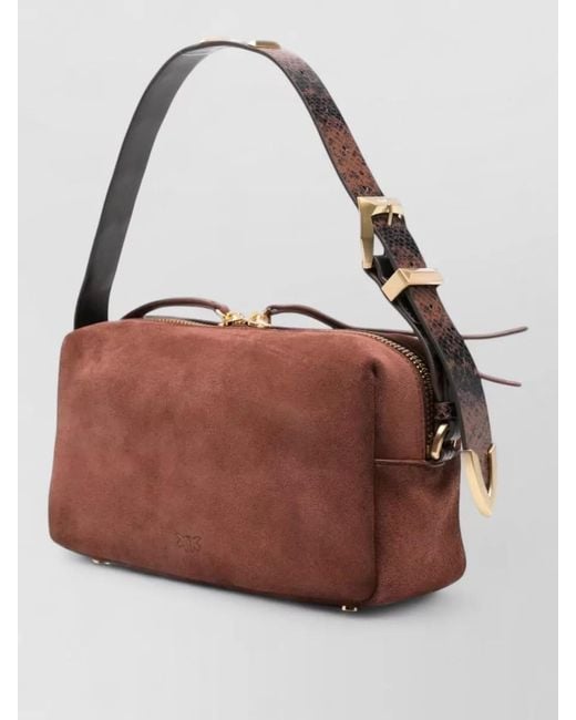 Pinko Brown Shoulder Bag Adjustable Strap Detachable Design