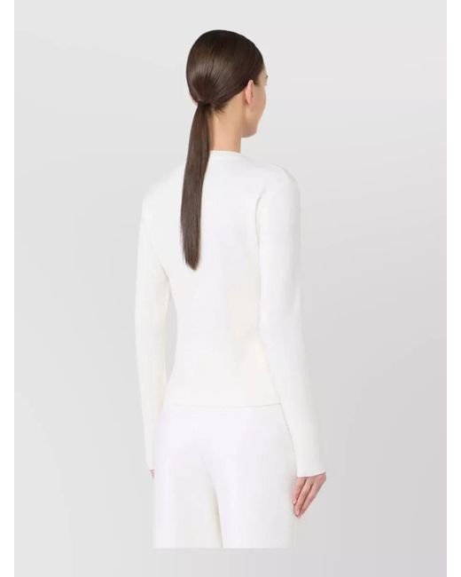 Max Mara White Manto Wool Crew Neck Long Sleeve Sweater