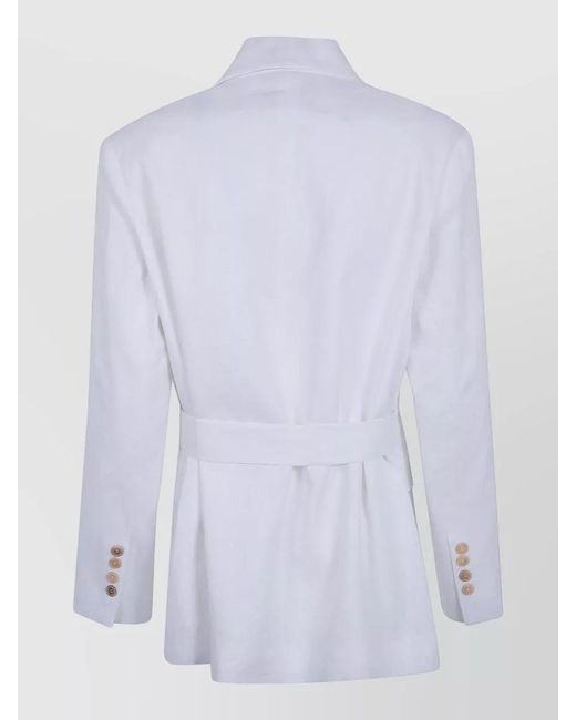 Semicouture Blue Linen Belted Suit Jacket