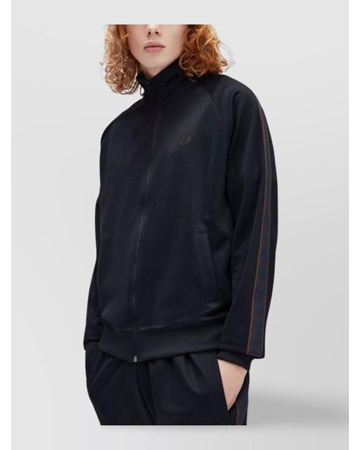 Fred Perry Blue High Collar Ribbed Cuffs Side Pockets for men