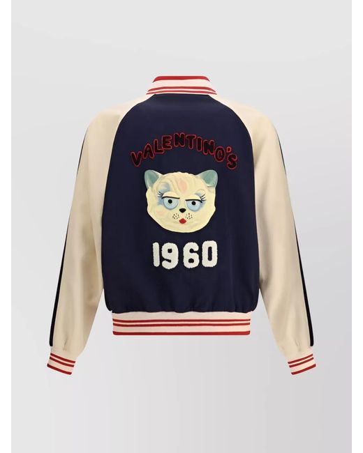 Valentino Blue Wool And Cotton Bomber Jacket for men