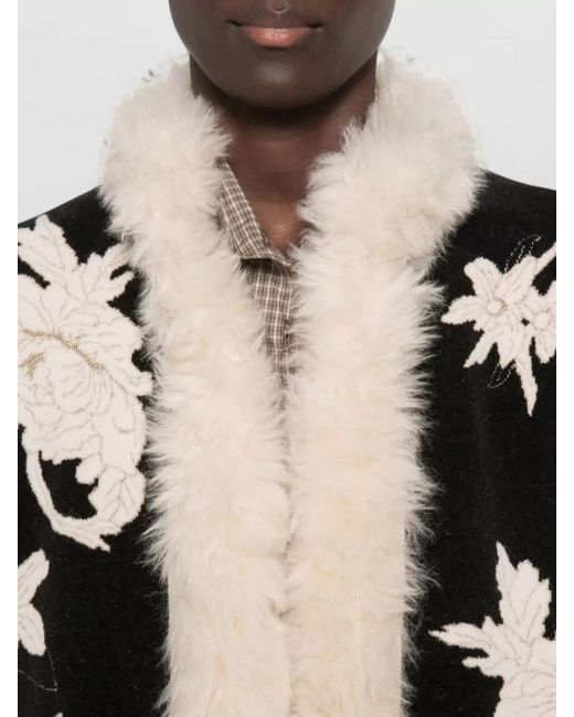 Forte_forte White Faux Fur Cropped Vest Floral Embroidery