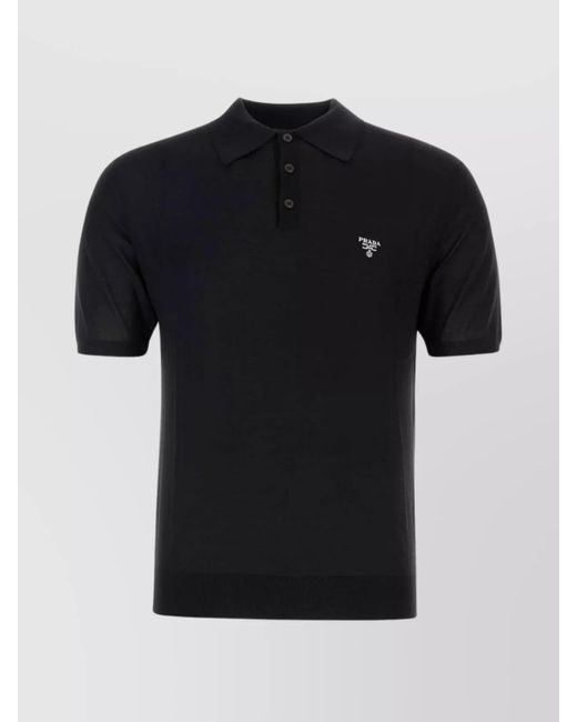 Prada Black Wool Short-Sleeve Polo Shirt for men