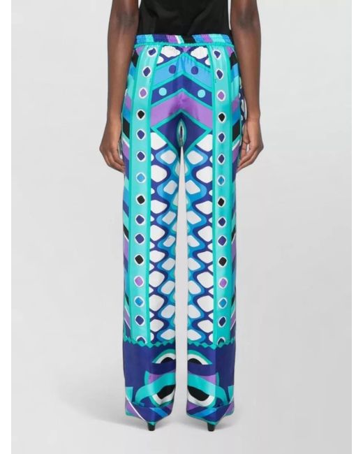 Emilio Pucci Blue High Waist Straight Leg Silk Trousers