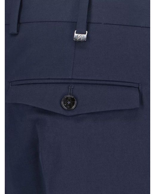 PT Torino Blue Straight-Leg Tailored Trousers for men