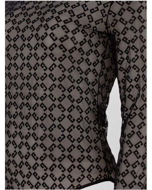 Givenchy Black Monogram Tulle Long-Sleeve Bodysuit