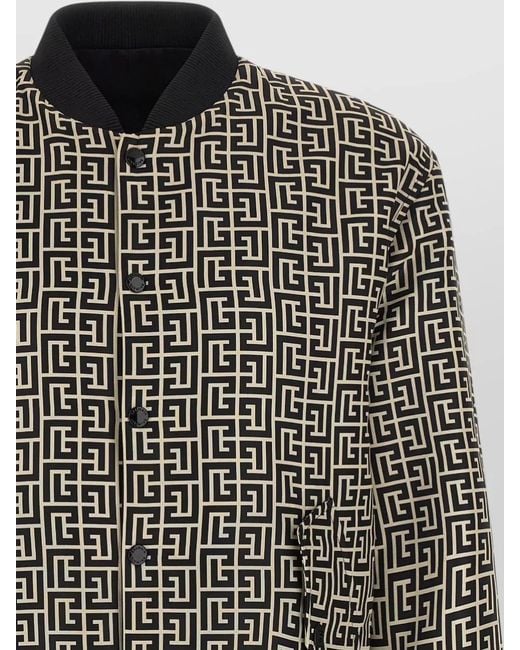 Balmain Gray Monogram Reversible Bomber Jacket Geometric Pattern for men