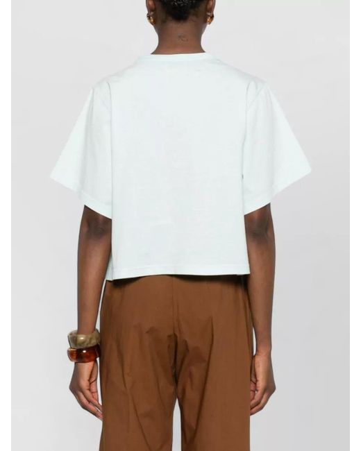 Forte_forte White Cotton T Shirt Cropped Round Neck Embroidery