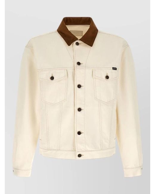 Prada Natural Denim Jacket Suede Collar Boxy Cut for men