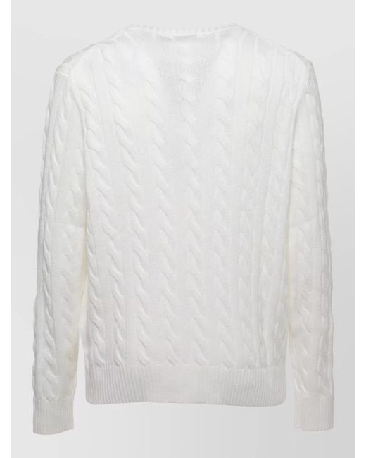 Ralph Lauren White Braided Cable Knit Crew Neck Sweater for men