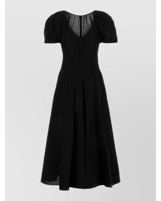 Tory Burch Black Viscose Blend Dress Flared Skirt Midi