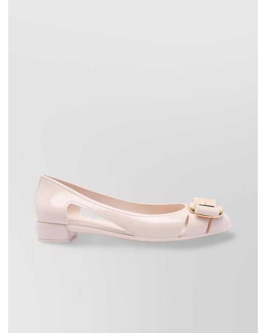 Ferragamo Pink Round Toe Rubber Pumps With Bow Detail