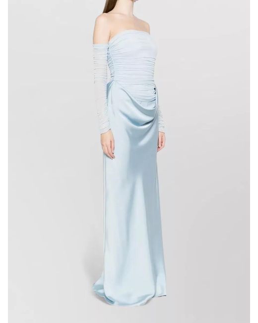 ROTATE BIRGER CHRISTENSEN White Draped Ruched Maxi Dress Off Shoulder