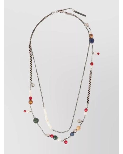 Dries Van Noten White Multi Strand Brass Pearl Beaded Necklace