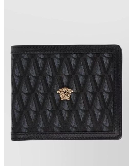 Versace Black Logo Wallet Featuring Textured Pattern Design for men