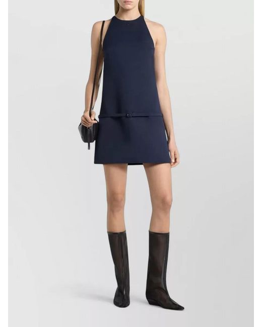 Courreges Blue Belted Halter Mini Dress Sleeveless Twill