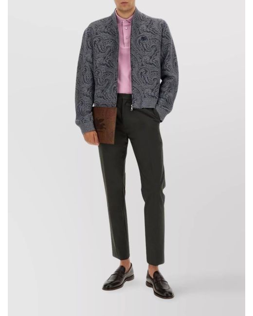 Etro Gray Paisley-Print Ribbed Bomber Jacket for men
