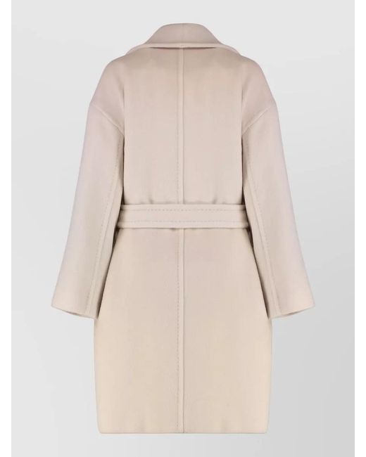 Max Mara Natural Alpaca Wool Belted Single Breasted Coat