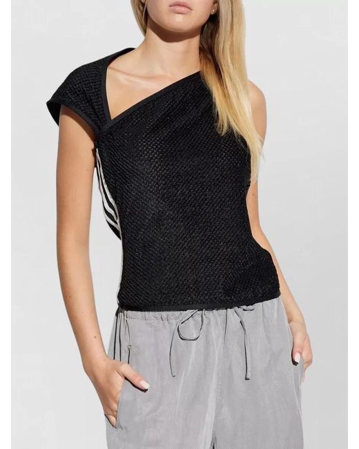 Y-3 Black Waffle Knit Asymmetric One Shoulder Top