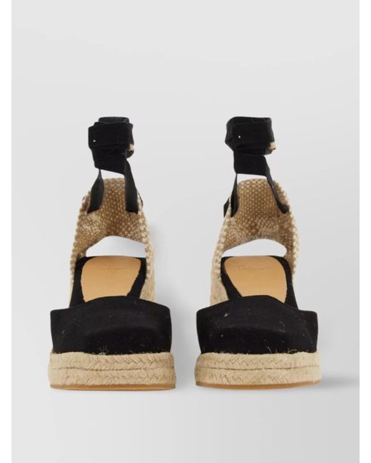 Castaner Black Tina Open Heel Peep Toe Wedge Espadrille