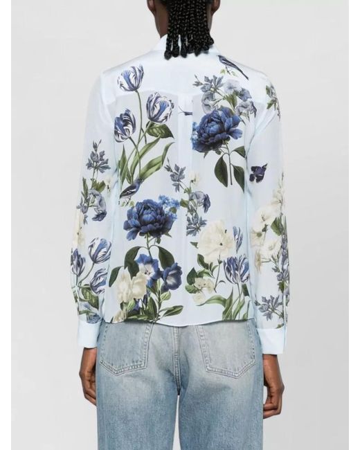 Alice + Olivia Blue Casual Shirt Bird Motif Relaxed Fit