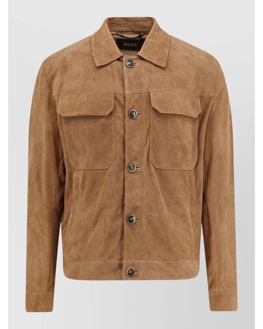 Boss Brown Merfo Suede Jacket Perforated Design for men