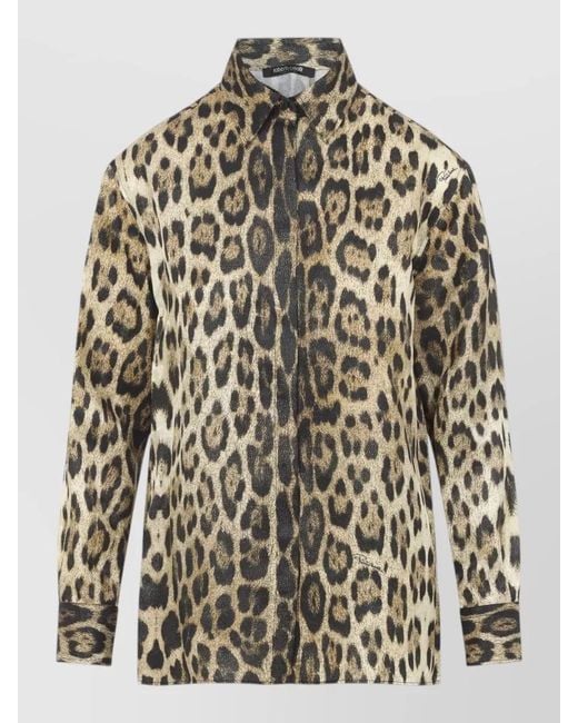 Roberto Cavalli Multicolor Silk Jacquard Print Long-Sleeve Shirt