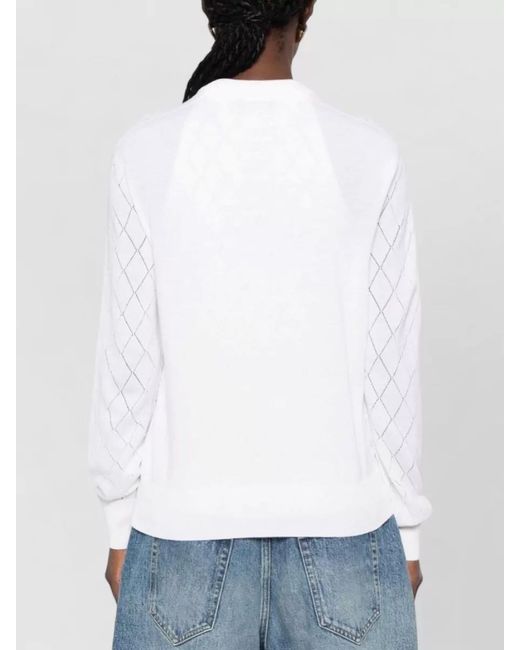 Balmain White Wool Cardigan Diamond Sleeves Front Pockets