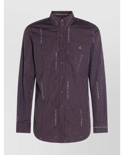 Vivienne Westwood Purple Striped Pattern Button-Down Collar Long Sleeves Shirt for men