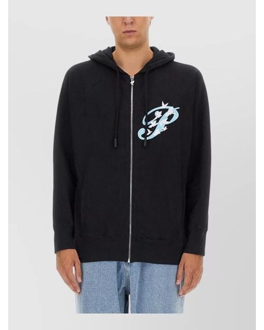 3.PARADIS Black Hooded Zip Sweatshirt Front And Back Print for men