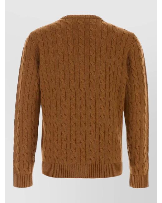 Valentino Garavani Brown Cashmere Crew Neck Cable Knit Sweater for men