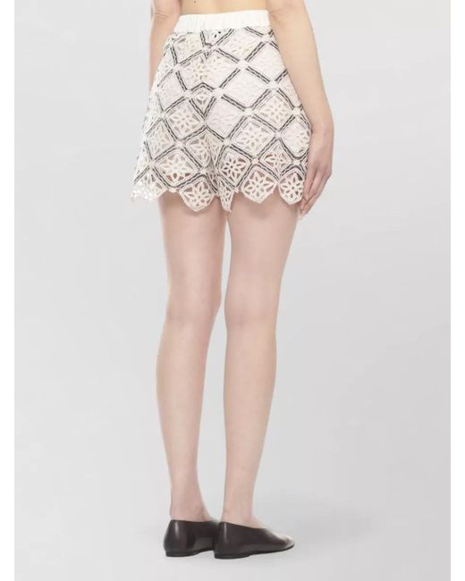 Herno Natural Lace Shorts Geometric Pattern Scalloped Hem