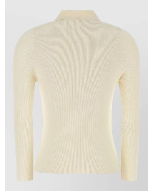 Fendi Natural Stretch Wool Blend Ribbed Long Sleeve Shirt for men
