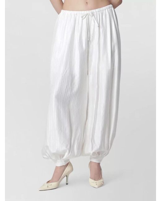 ROTATE BIRGER CHRISTENSEN White Pleated Texture Trousers Ankle Cuffs Design