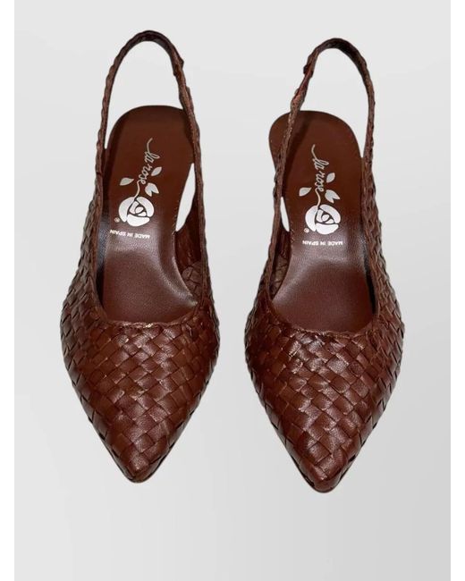 LA ROSE Brown Carol Pointed Toe Slingback Woven Heel