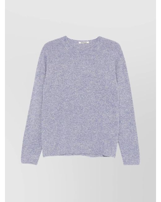 Auralee Purple Textured Wool Silk Blend Crewneck Sweater for men
