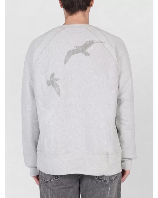 Engineered Garments Gray Crewneck Sweatshirt Bird Print Raglan Sleeves for men