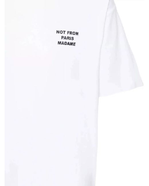 Drole de Monsieur White Cotton Slogan Crew-Neck T-Shirt for men