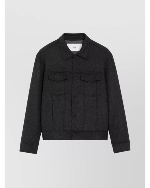 AMI Black Tailored Jacket With Embossed Collar Detail for men