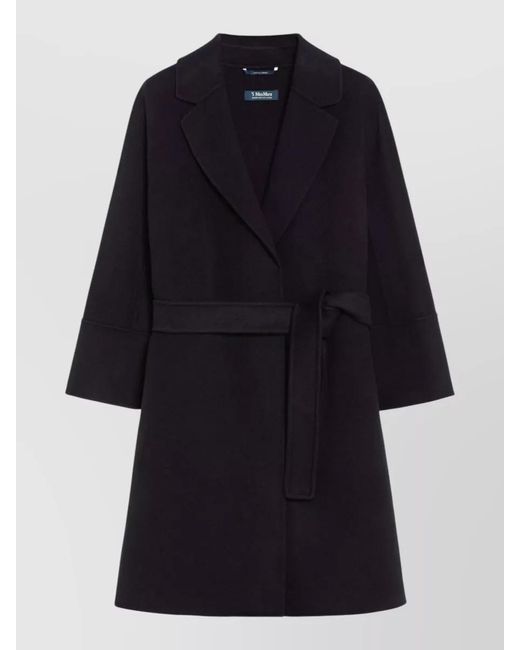 Max Mara Blue Long Jacket Belted Waist Lapel Collar