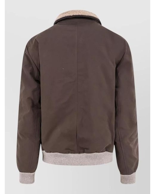 Brunello Cucinelli Brown Cotton Blend Jacket Fur Collar Detailing for men