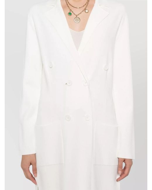 P.A.R.O.S.H. White Long Double-Breasted Coat Side Slits