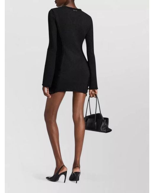 The Attico Black Fringed Asymmetric Long-Sleeve Mini Dress
