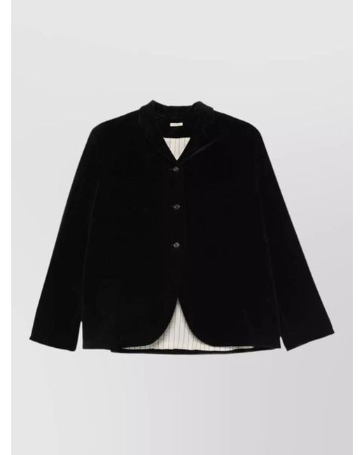 Apuntob Black Velvet-Effect Single-Breasted Coat
