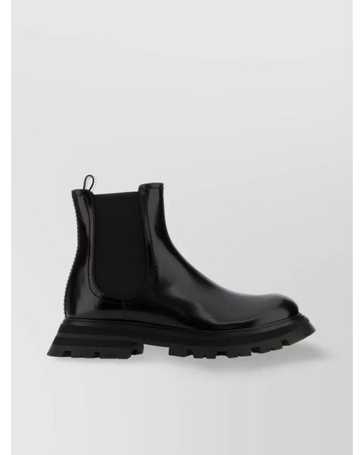McQueen Black Leather Chelsea Ankle Boots