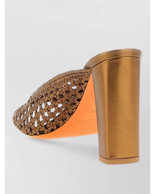 Santoni Brown Luce Mules Block Heel Open Toe